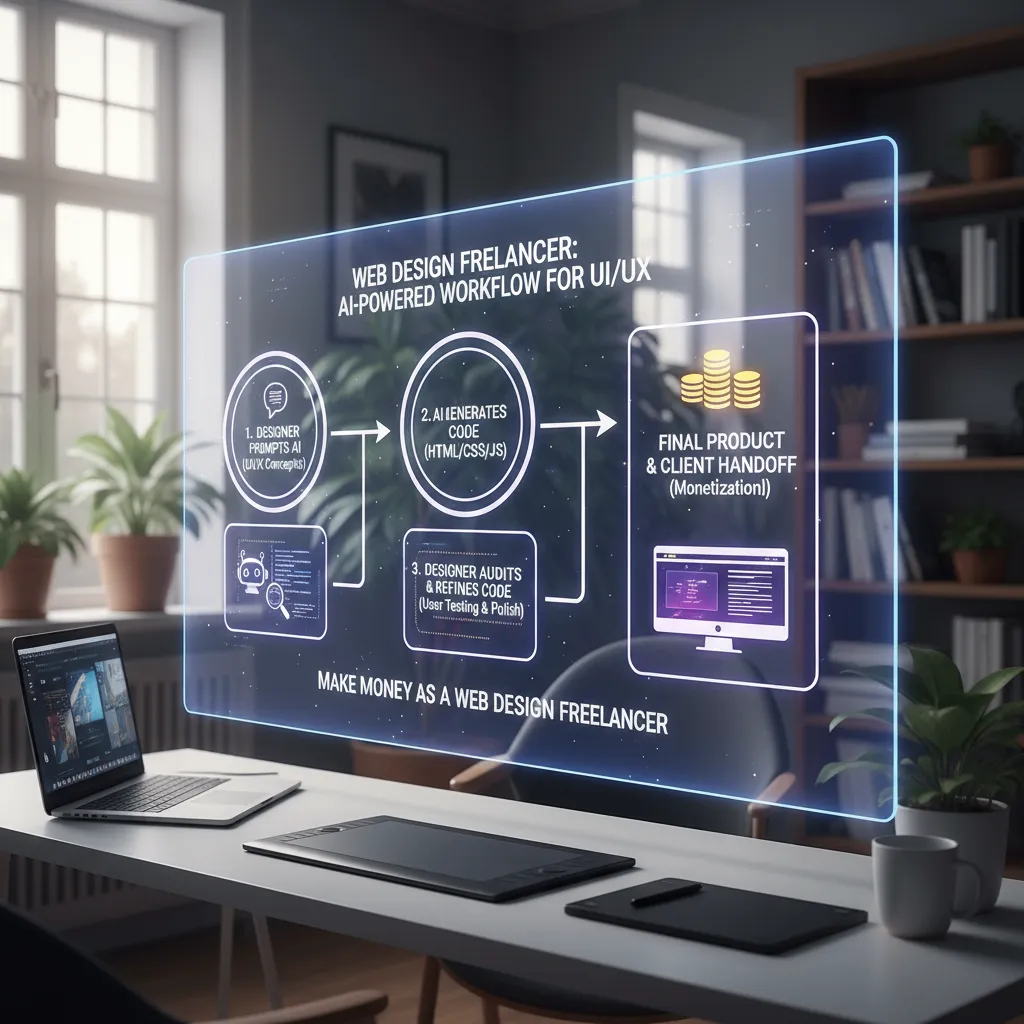 A flowchart illustrating the modern workflow: Designer prompts AI -> AI generates Code -> Designer Audits & Refines Code -> Final Product.