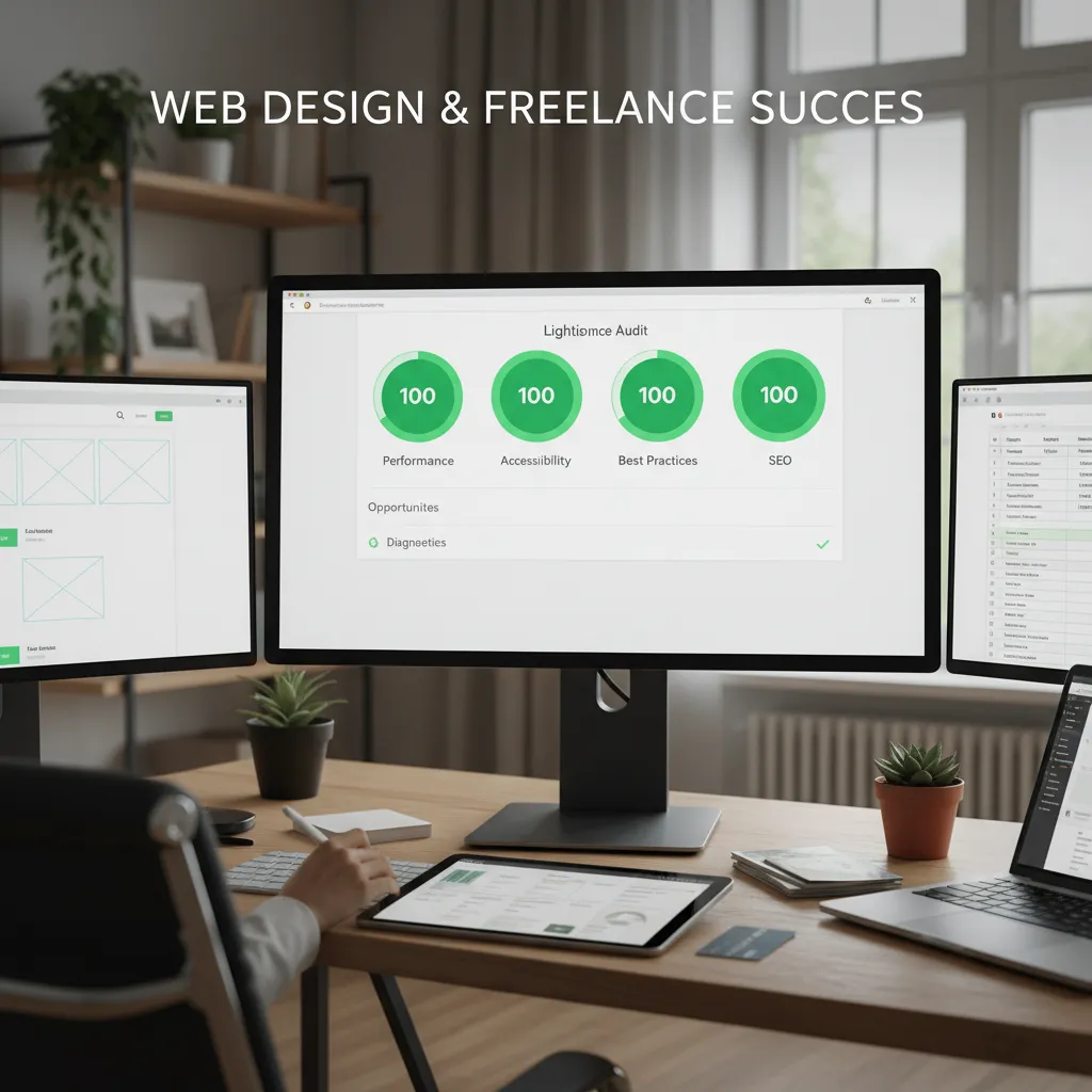 Screenshot of a Google Lighthouse performance score showing 100/100 in Performance, Accessibility, Best Practices, and SEO.