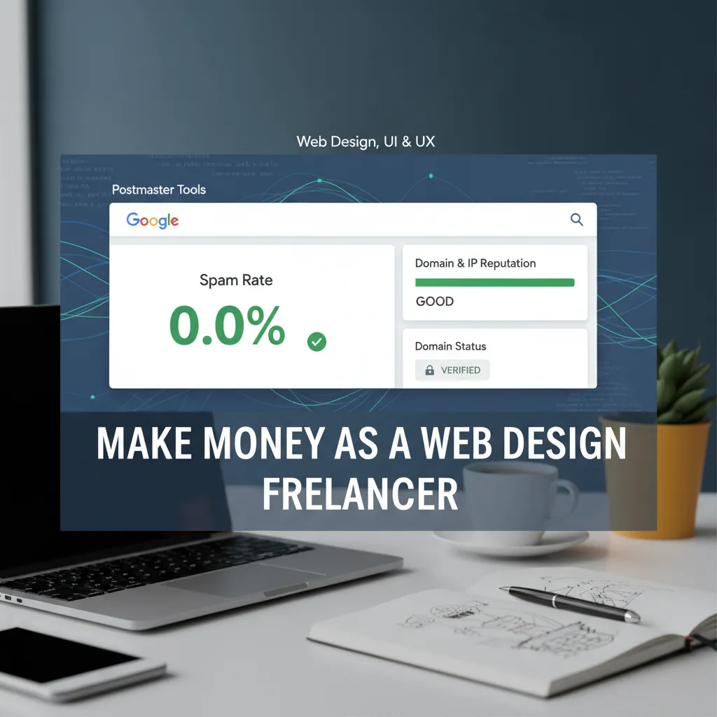 Screenshot of a Google Postmaster Tools dashboard showing a healthy "0.0% Spam Rate" and verified domain status