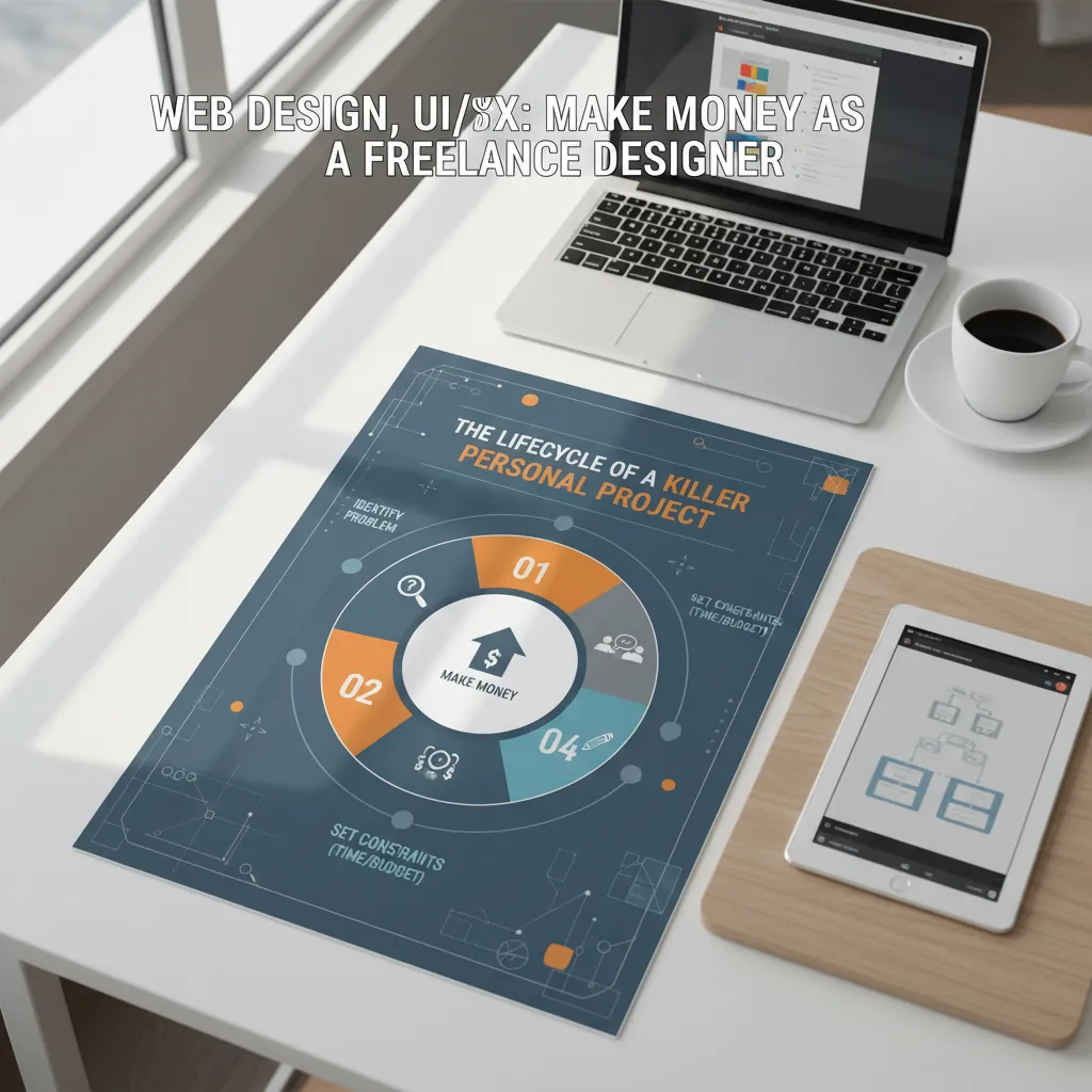 An infographic titled 'The Lifecycle of a Killer Personal Project' showing steps: 1. Identify Problem, 2. Set Constraints (Time/Budget), 3. User Research, 4. Iteration, 5. Retrospective.