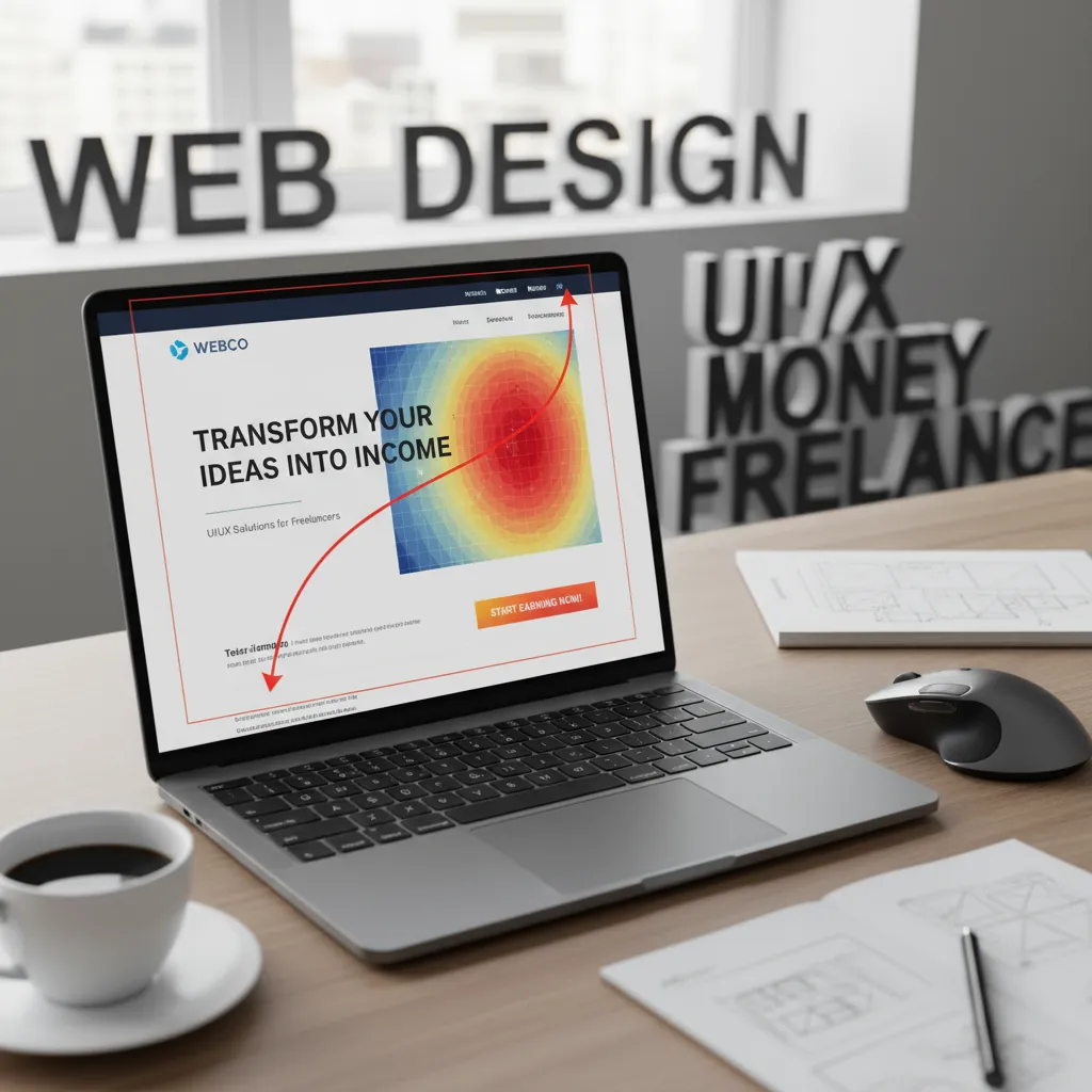 An eye-tracking heatmap overlay on a landing page showing the Z-Pattern trajectory, highlighting the path from logo to headline to CTA button.