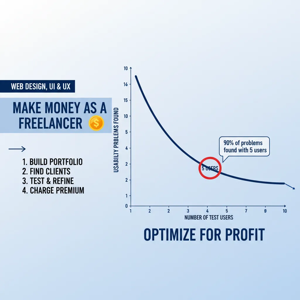 Infographic showing a curve of "Usability Problems Found" vs "Number of Test Users". The curve flattens significantly after 5 users.